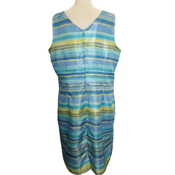 Expressions Vintage Dress 18 Sheath Sleeveless Blue Stripe Knee Length Women - Picture 4 of 8